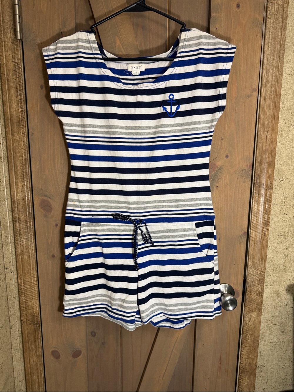 Exist Blue, Navy & White Striped Anchor Romper